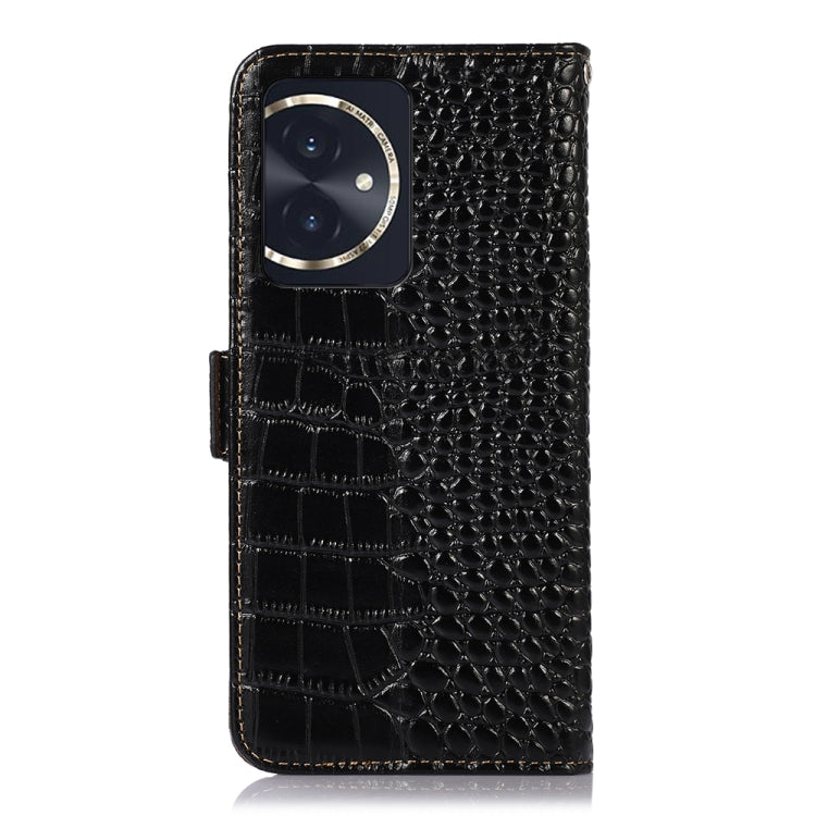 For Honor 100 Crocodile Top Layer Cowhide Leather Phone Case(Black) - Honor Cases by buy2fix | Online Shopping UK | buy2fix