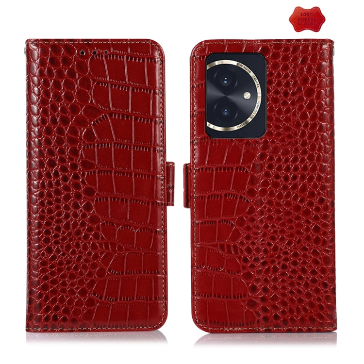 For Honor 100 Crocodile Top Layer Cowhide Leather Phone Case(Red) - Honor Cases by buy2fix | Online Shopping UK | buy2fix