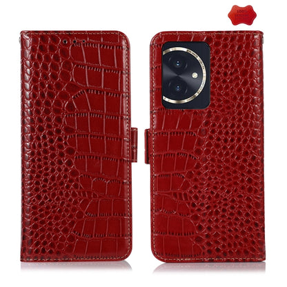 For Honor 100 Crocodile Top Layer Cowhide Leather Phone Case(Red) - Honor Cases by buy2fix | Online Shopping UK | buy2fix