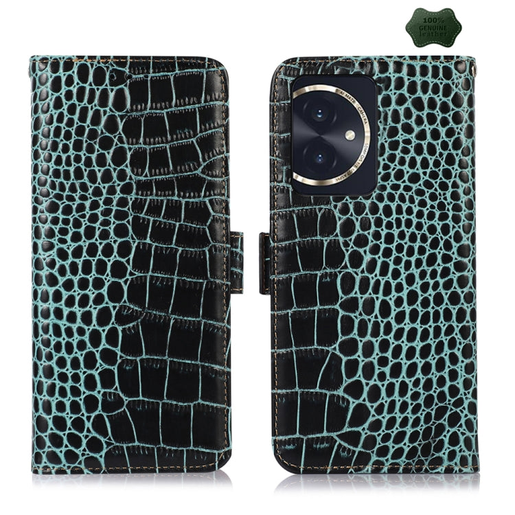For Honor 100 Crocodile Top Layer Cowhide Leather Phone Case(Green) - Honor Cases by buy2fix | Online Shopping UK | buy2fix