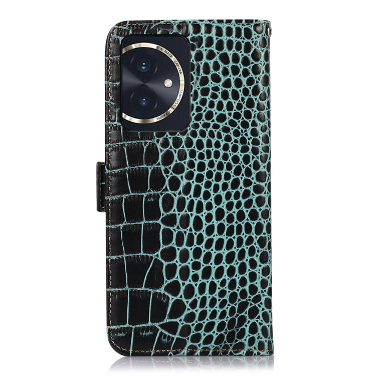 For Honor 100 Crocodile Top Layer Cowhide Leather Phone Case(Green) - Honor Cases by buy2fix | Online Shopping UK | buy2fix