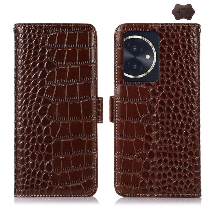 For Honor 100 Crocodile Top Layer Cowhide Leather Phone Case(Brown) - Honor Cases by buy2fix | Online Shopping UK | buy2fix