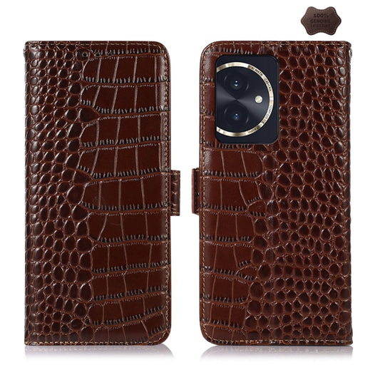 For Honor 100 Crocodile Top Layer Cowhide Leather Phone Case(Brown) - Honor Cases by buy2fix | Online Shopping UK | buy2fix
