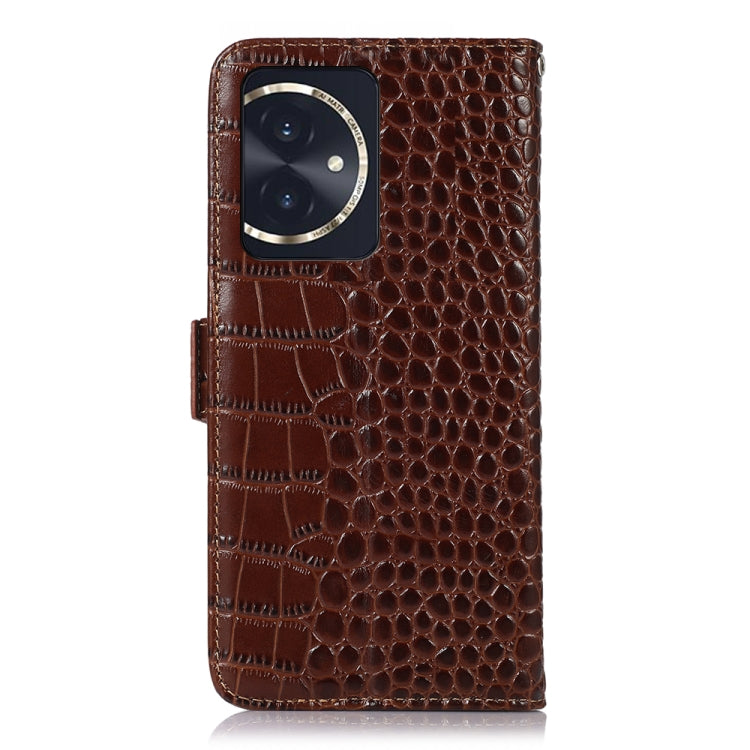 For Honor 100 Crocodile Top Layer Cowhide Leather Phone Case(Brown) - Honor Cases by buy2fix | Online Shopping UK | buy2fix
