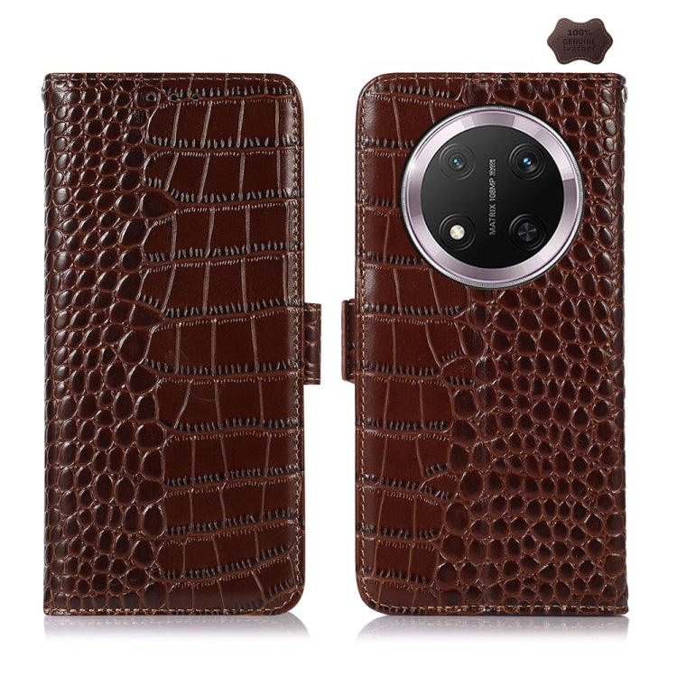 For Honor X9c 5G Global Crocodile Top Layer Cowhide Leather Phone Case(Brown) - Honor Cases by buy2fix | Online Shopping UK | buy2fix