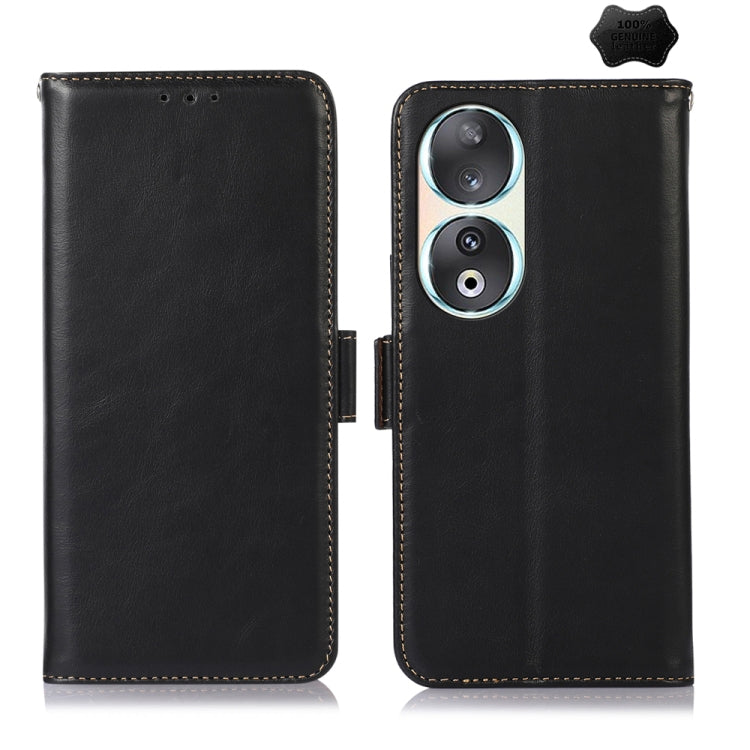For Honor 90 Crazy Horse Top Layer Cowhide Leather Phone Case(Black) - Honor Cases by buy2fix | Online Shopping UK | buy2fix