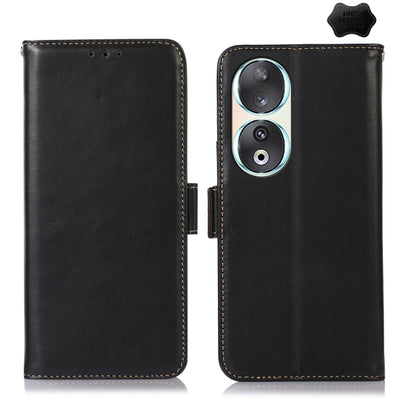 For Honor 90 Crazy Horse Top Layer Cowhide Leather Phone Case(Black) - Honor Cases by buy2fix | Online Shopping UK | buy2fix