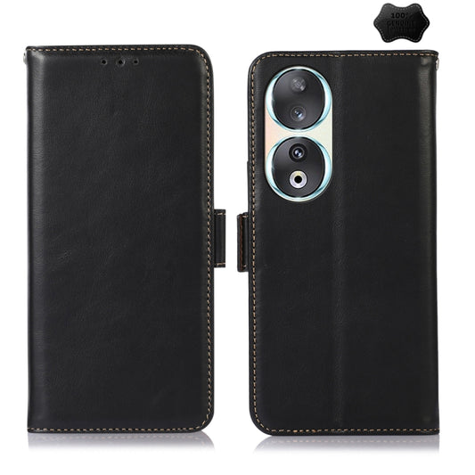 For Honor 90 Crazy Horse Top Layer Cowhide Leather Phone Case(Black) - Honor Cases by buy2fix | Online Shopping UK | buy2fix