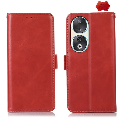 For Honor 90 Crazy Horse Top Layer Cowhide Leather Phone Case(Red) - Honor Cases by buy2fix | Online Shopping UK | buy2fix