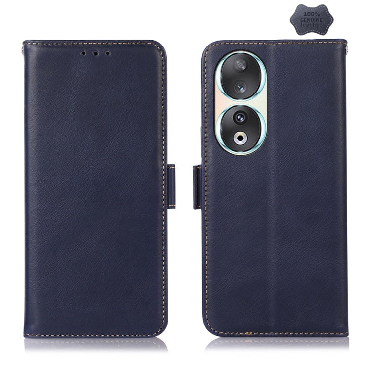 For Honor 90 Crazy Horse Top Layer Cowhide Leather Phone Case(Blue) - Honor Cases by buy2fix | Online Shopping UK | buy2fix