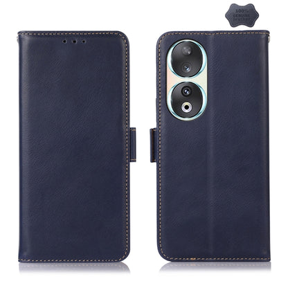 For Honor 90 Crazy Horse Top Layer Cowhide Leather Phone Case(Blue) - Honor Cases by buy2fix | Online Shopping UK | buy2fix