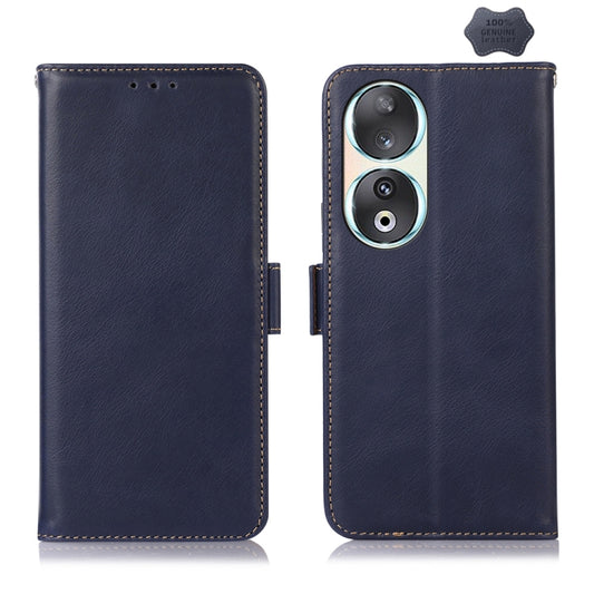 For Honor 90 Crazy Horse Top Layer Cowhide Leather Phone Case(Blue) - Honor Cases by buy2fix | Online Shopping UK | buy2fix