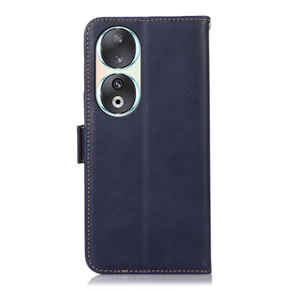 For Honor 90 Crazy Horse Top Layer Cowhide Leather Phone Case(Blue) - Honor Cases by buy2fix | Online Shopping UK | buy2fix