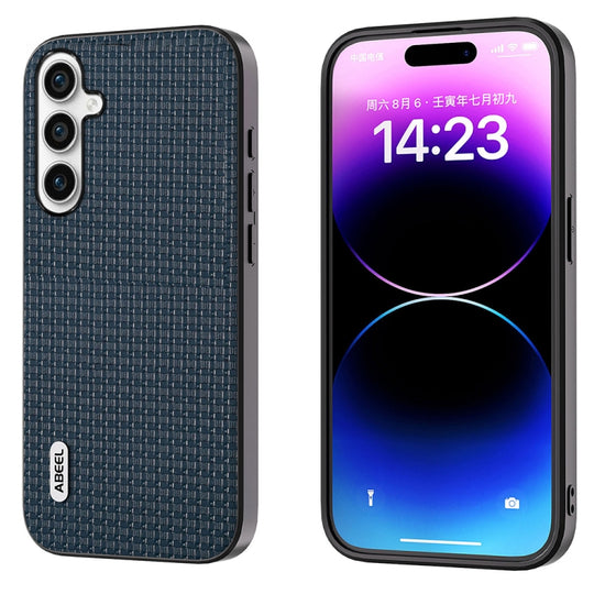 For Samsung Galaxy A54 5G ABEEL Genuine Leather Luxury Black Edge Phone Case(Royal Blue)