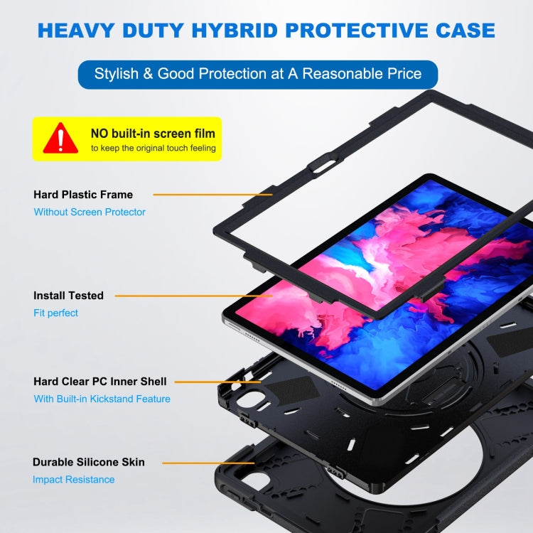 For Lenovo Tab P11 Silicone Hybrid PC Tablet Case with Grip & Shoulder Strap(Black) by buy2fix