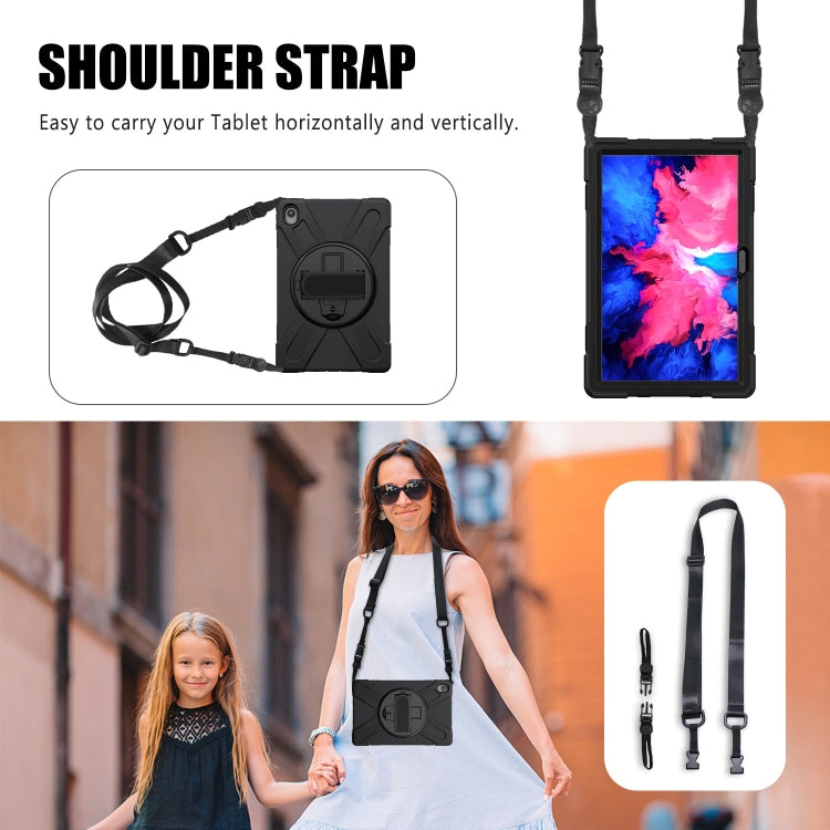 For Lenovo Tab P11 Silicone Hybrid PC Tablet Case with Grip & Shoulder Strap(Black) by buy2fix