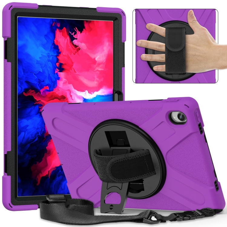 For Lenovo Tab P11 Silicone Hybrid PC Tablet Case with Grip & Shoulder Strap(Purple) by buy2fix