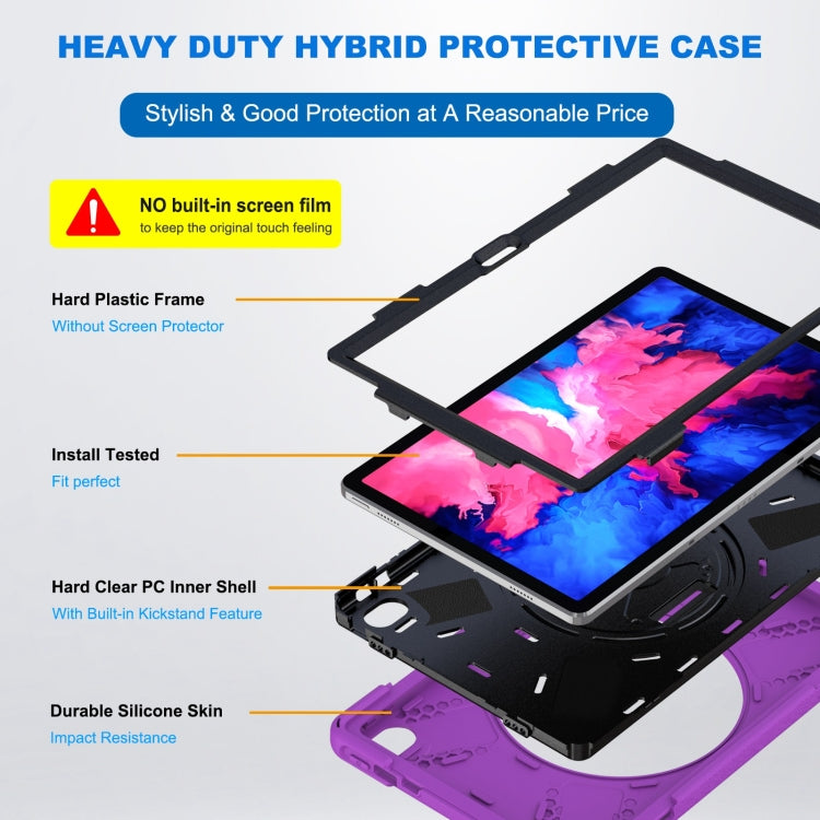For Lenovo Tab P11 Silicone Hybrid PC Tablet Case with Grip & Shoulder Strap(Purple) by buy2fix