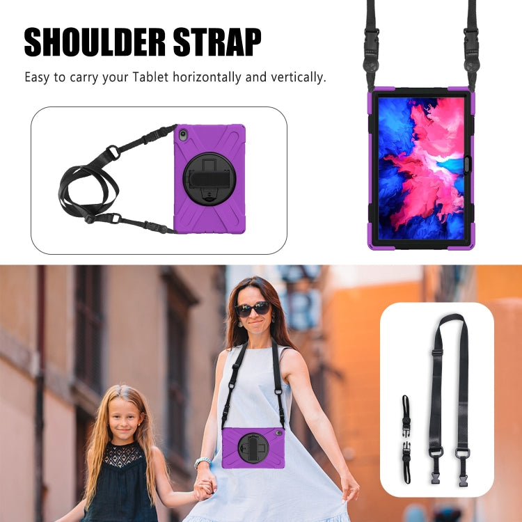 For Lenovo Tab P11 Silicone Hybrid PC Tablet Case with Grip & Shoulder Strap(Purple) by buy2fix