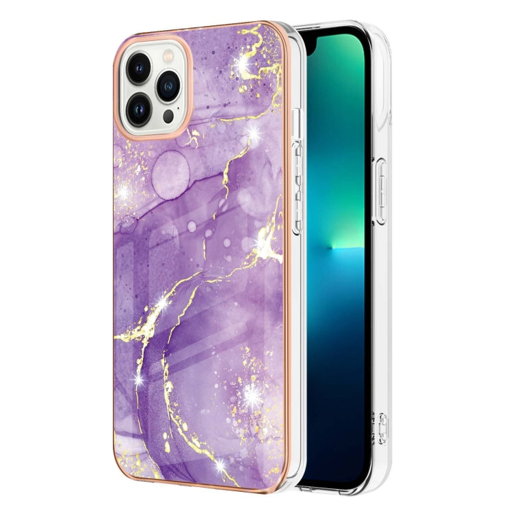 For iPhone 16 Pro Max Electroplating Marble Pattern Dual-side IMD TPU Shockproof Phone Case (Purple 002) - iPhone 16 Pro Max Cases by buy2fix | Online Shopping UK | buy2fix