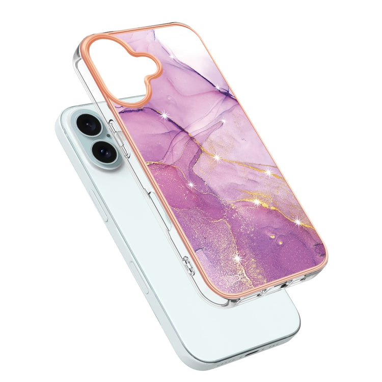 For iPhone 16 Plus Electroplating Marble Pattern Dual-side IMD TPU Shockproof Phone Case (Purple 001) - iPhone 16 Plus Cases by buy2fix | Online Shopping UK | buy2fix