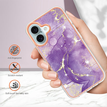 For iPhone 16 Plus Electroplating Marble Pattern Dual-side IMD TPU Shockproof Phone Case (Purple 002) - iPhone 16 Plus Cases by buy2fix | Online Shopping UK | buy2fix