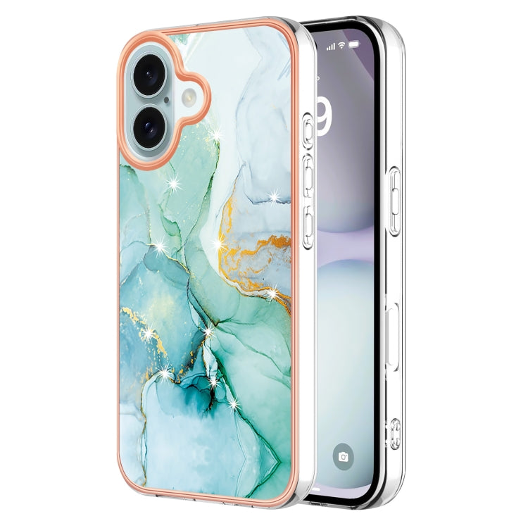 For iPhone 16 Plus Electroplating Marble Pattern Dual-side IMD TPU Shockproof Phone Case (Green 003) by buy2fix