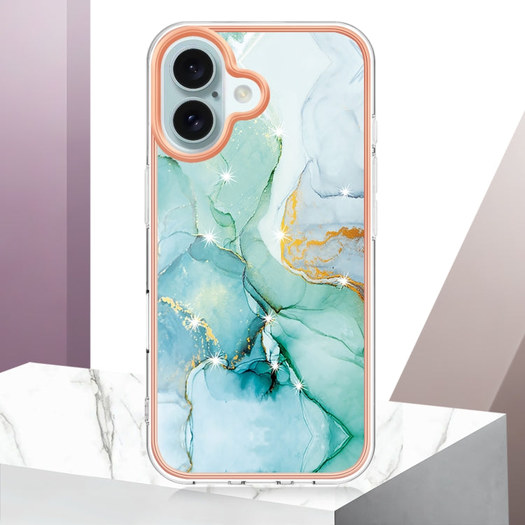 For iPhone 16 Plus Electroplating Marble Pattern Dual-side IMD TPU Shockproof Phone Case (Green 003) by buy2fix