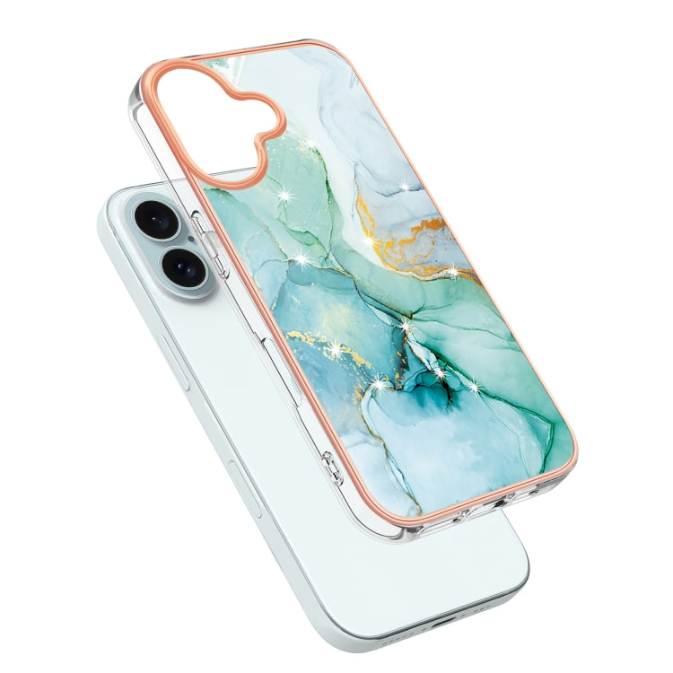 For iPhone 16 Plus Electroplating Marble Pattern Dual-side IMD TPU Shockproof Phone Case (Green 003) by buy2fix