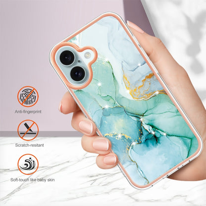 For iPhone 16 Plus Electroplating Marble Pattern Dual-side IMD TPU Shockproof Phone Case (Green 003) by buy2fix