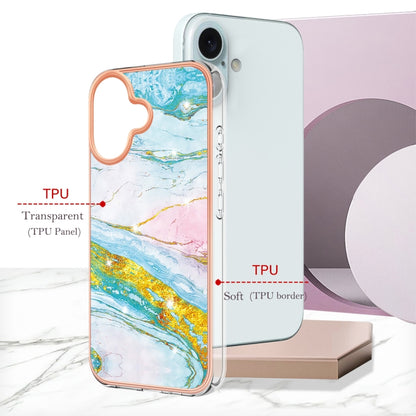 For iPhone 16 Plus Electroplating Marble Pattern Dual-side IMD TPU Shockproof Phone Case (Green 004) - iPhone 16 Plus Cases by buy2fix | Online Shopping UK | buy2fix