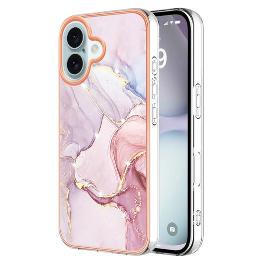 Electroplating Marble Pattern Dual-side IMD TPU Shockproof Phone Case For iPhone 16 Plus(Rose Gold 005) - iPhone 16 Plus Cases by buy2fix | Online Shopping UK | buy2fix