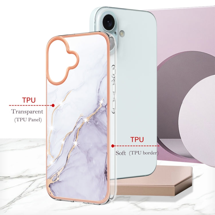 For iPhone 16 Plus Electroplating Marble Pattern Dual-side IMD TPU Shockproof Phone Case (White 006) - iPhone 16 Plus Cases by buy2fix | Online Shopping UK | buy2fix