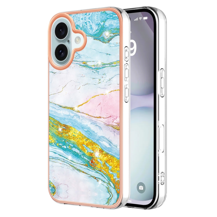 Electroplating Marble Pattern Dual-side IMD TPU Shockproof Phone Case For iPhone 16(Green 004) - iPhone 16 Cases by buy2fix | Online Shopping UK | buy2fix