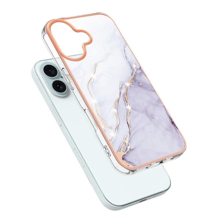 For iPhone 16 Electroplating Marble Pattern Dual-side IMD TPU Shockproof Phone Case (White 006) - iPhone 16 Cases by buy2fix | Online Shopping UK | buy2fix