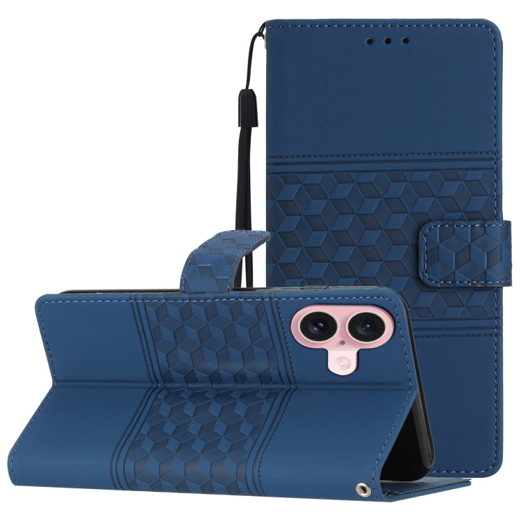 For iPhone 16 Diamond Embossed Skin Feel Leather Phone Case(Dark Blue) - iPhone 16 Cases by buy2fix | Online Shopping UK | buy2fix