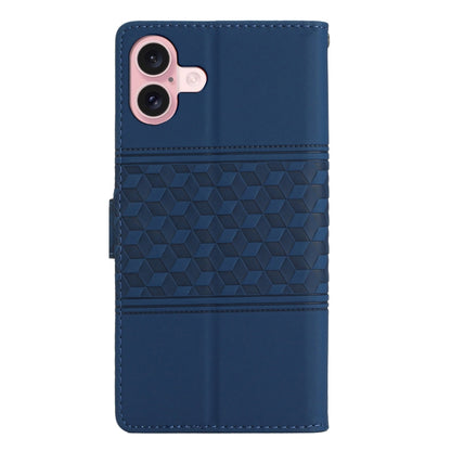 For iPhone 16 Diamond Embossed Skin Feel Leather Phone Case(Dark Blue) - iPhone 16 Cases by buy2fix | Online Shopping UK | buy2fix