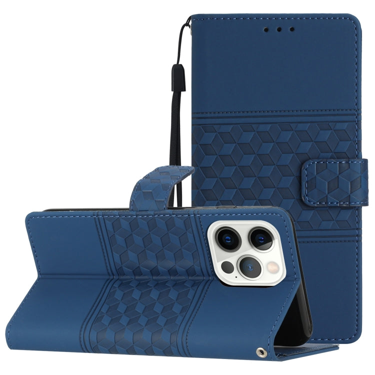 For iPhone 16 Pro Diamond Embossed Skin Feel Leather Phone Case(Dark Blue) - iPhone 16 Pro Cases by buy2fix | Online Shopping UK | buy2fix