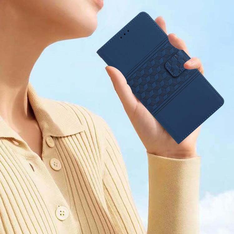 For iPhone 16e Diamond Embossed Skin Feel Leather Phone Case(Dark Blue) - iPhone 16e Cases by buy2fix | Online Shopping UK | buy2fix