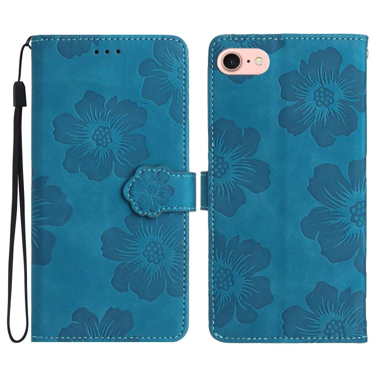 For iPhone 16e Flower Embossing Pattern Leather Phone Case(Blue) - iPhone 16e Cases by buy2fix | Online Shopping UK | buy2fix