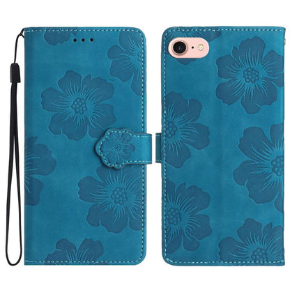 For iPhone 16e Flower Embossing Pattern Leather Phone Case(Blue) - iPhone 16e Cases by buy2fix | Online Shopping UK | buy2fix