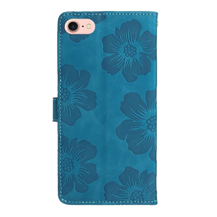For iPhone 16e Flower Embossing Pattern Leather Phone Case(Blue) - iPhone 16e Cases by buy2fix | Online Shopping UK | buy2fix