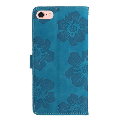For iPhone 16e Flower Embossing Pattern Leather Phone Case(Blue) - iPhone 16e Cases by buy2fix | Online Shopping UK | buy2fix