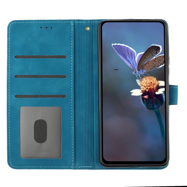 For iPhone 16e Flower Embossing Pattern Leather Phone Case(Blue) - iPhone 16e Cases by buy2fix | Online Shopping UK | buy2fix