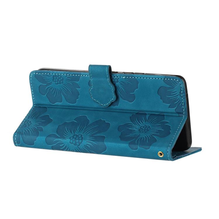For iPhone 16e Flower Embossing Pattern Leather Phone Case(Blue) - iPhone 16e Cases by buy2fix | Online Shopping UK | buy2fix