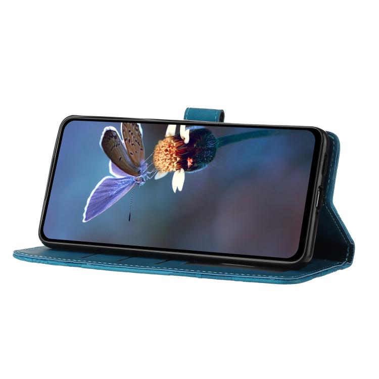 For iPhone 16e Flower Embossing Pattern Leather Phone Case(Blue) - iPhone 16e Cases by buy2fix | Online Shopping UK | buy2fix