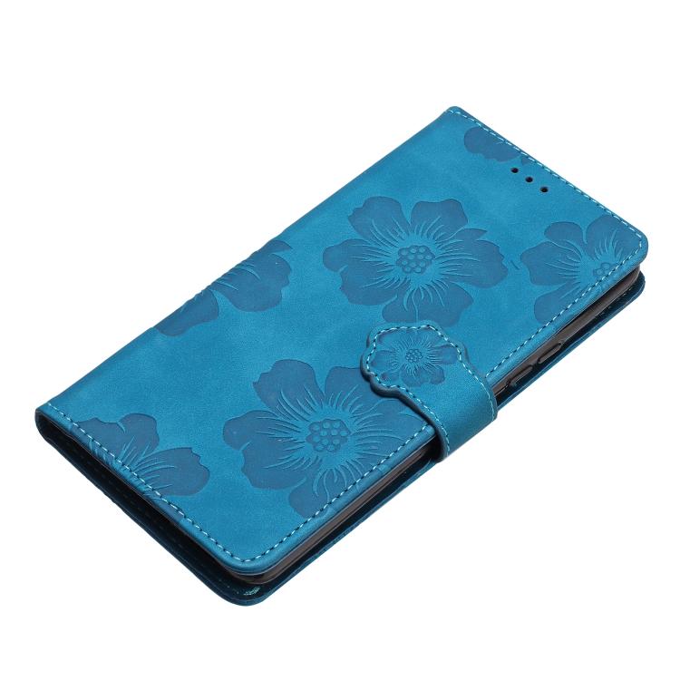 For iPhone 16e Flower Embossing Pattern Leather Phone Case(Blue) - iPhone 16e Cases by buy2fix | Online Shopping UK | buy2fix