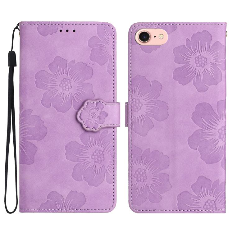 For iPhone 16e Flower Embossing Pattern Leather Phone Case(Purple) - iPhone 16e Cases by buy2fix | Online Shopping UK | buy2fix