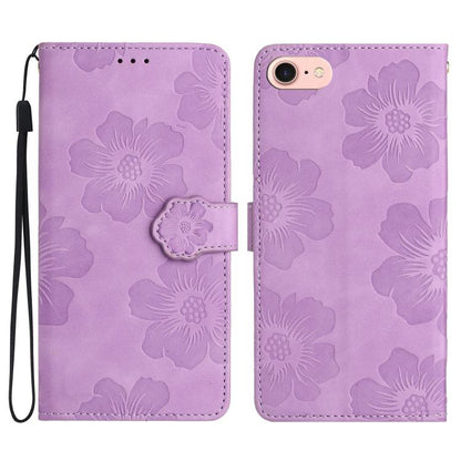 For iPhone 16e Flower Embossing Pattern Leather Phone Case(Purple) - iPhone 16e Cases by buy2fix | Online Shopping UK | buy2fix