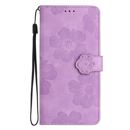 For iPhone 16e Flower Embossing Pattern Leather Phone Case(Purple) - iPhone 16e Cases by buy2fix | Online Shopping UK | buy2fix